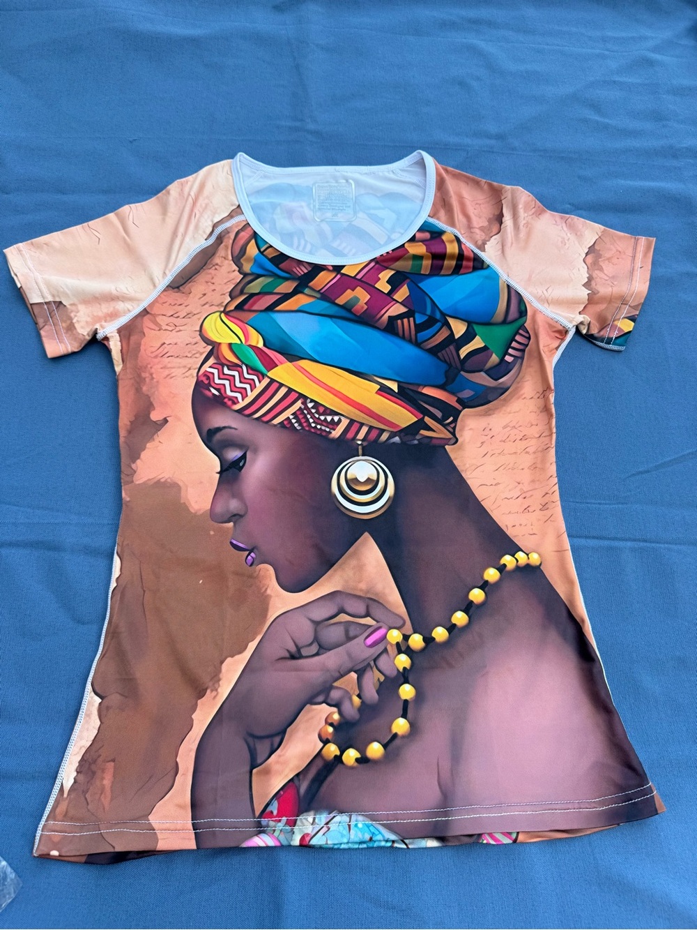 African Print Graphic Tee - Multicolor Headwrap Design